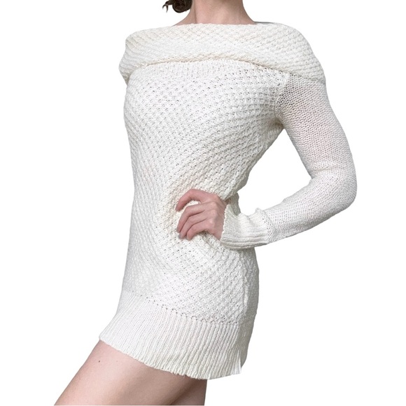 American Eagle cream knit off the shoulder sweater dress winter fall neutral Y2K - Picture 2 of 4